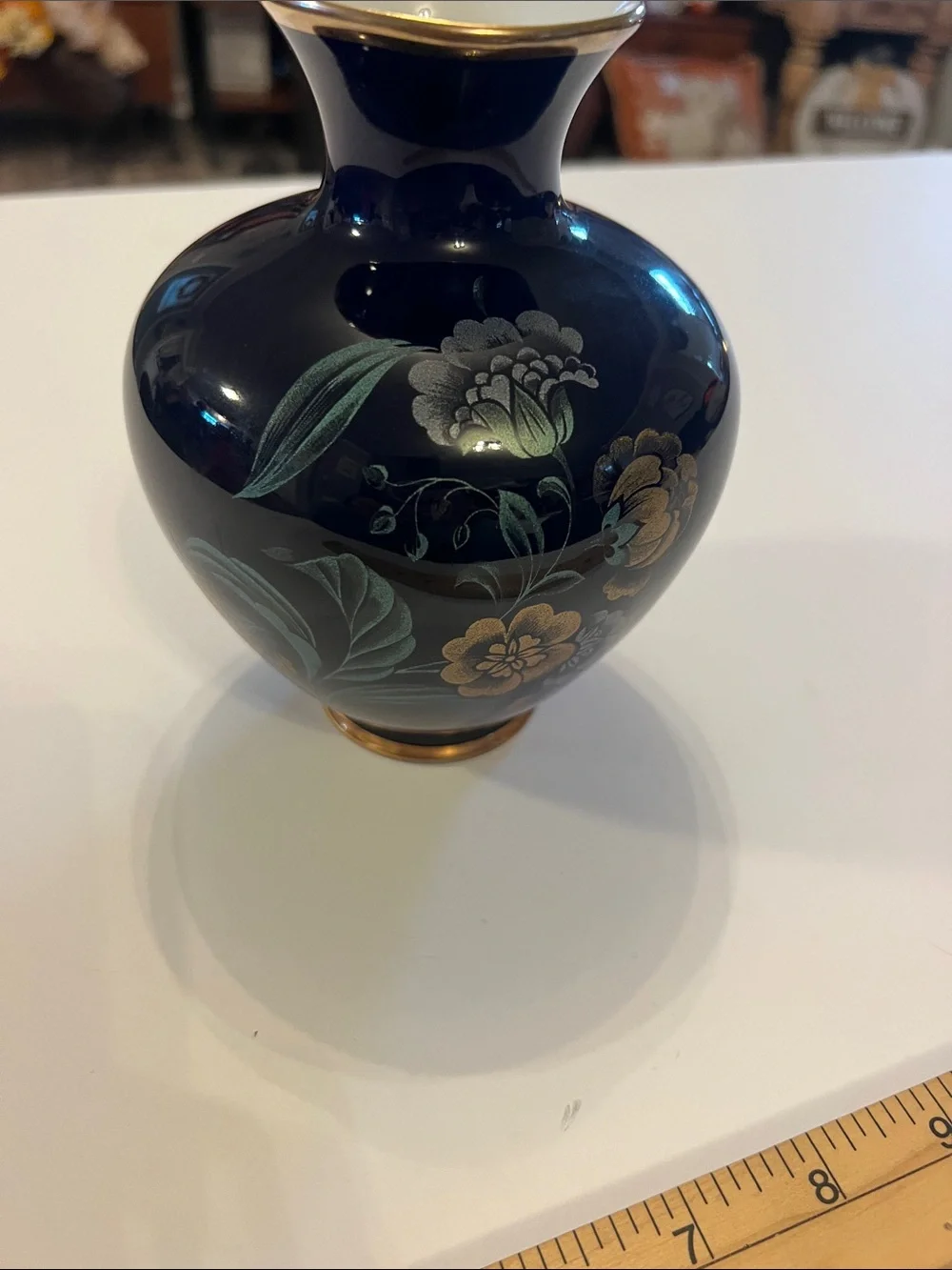 KPM Berlin Black Porcelain Vase with Gold Floral Accents